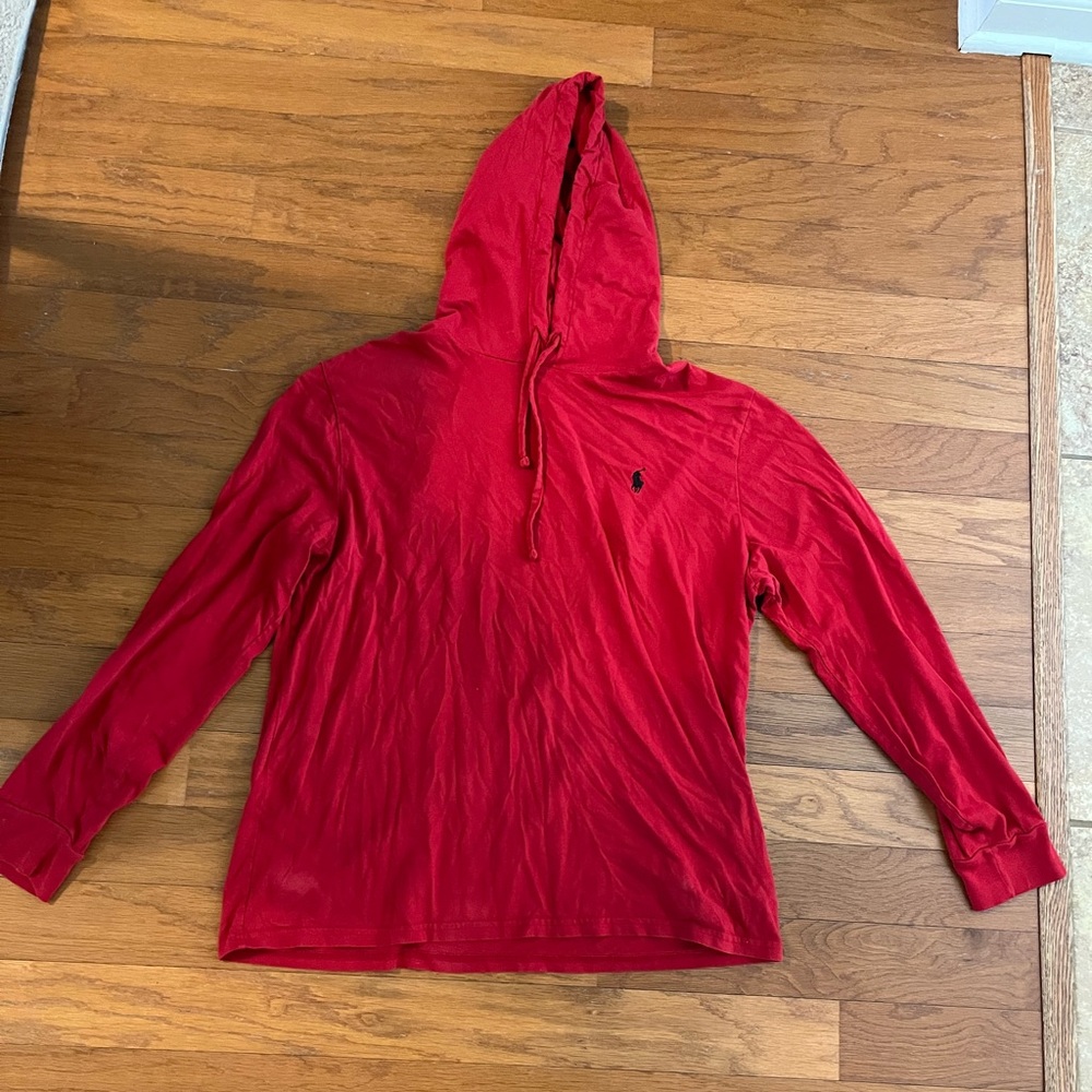 Polo hooded long sleeve tee size large